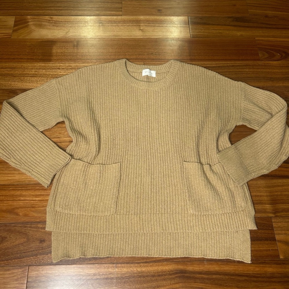 Melloday Women's Tan Knit Sweater Pullover Pockets Casual Comfy Size S